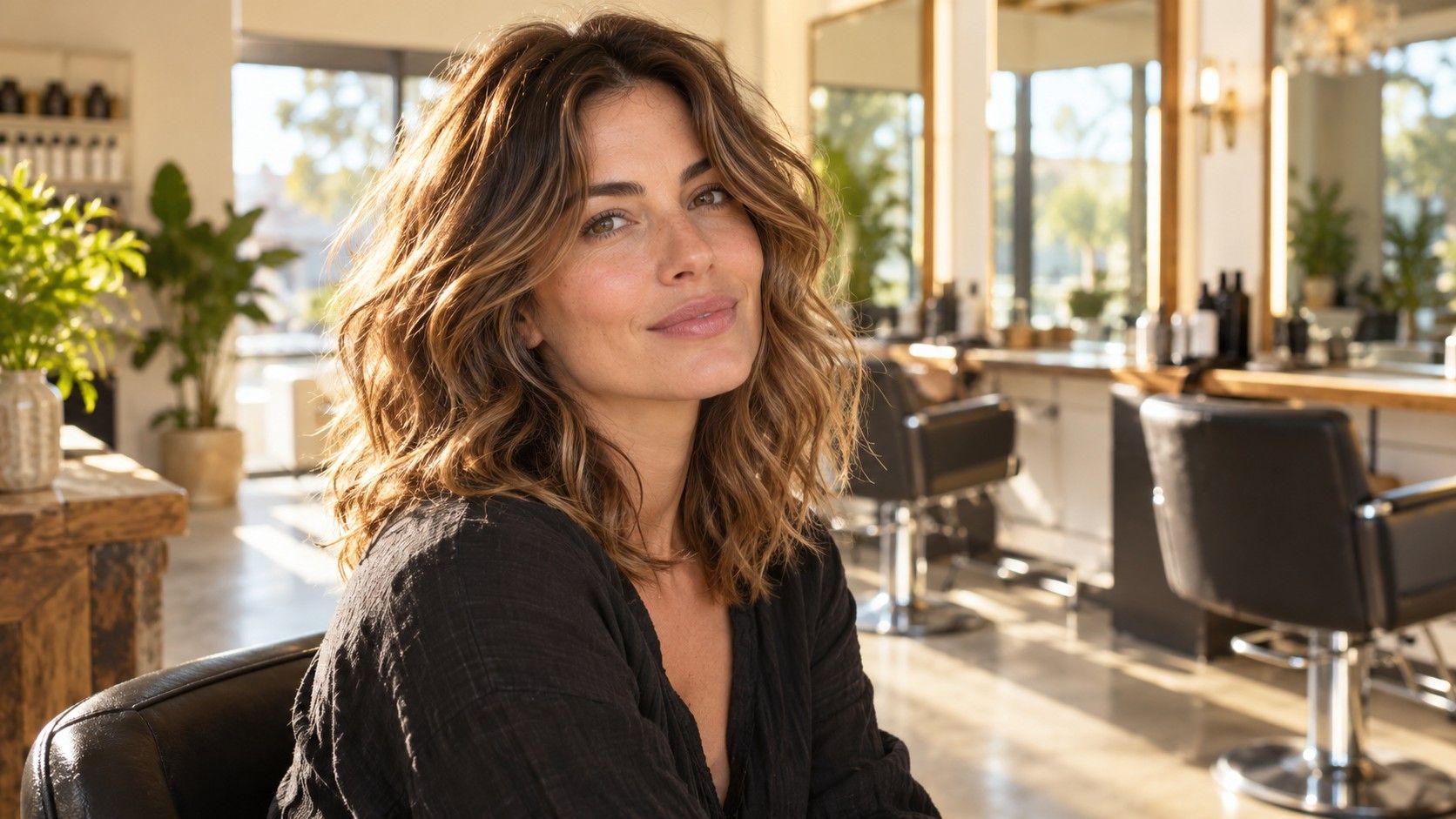 Wavy haircut with soft layers and a natural finish